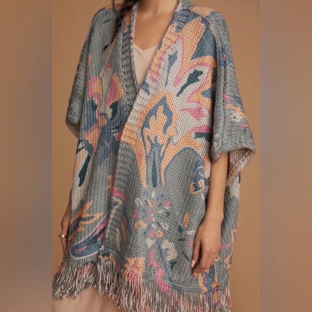 Anthropologie Tassel Floral Cable Knit Kimono $225